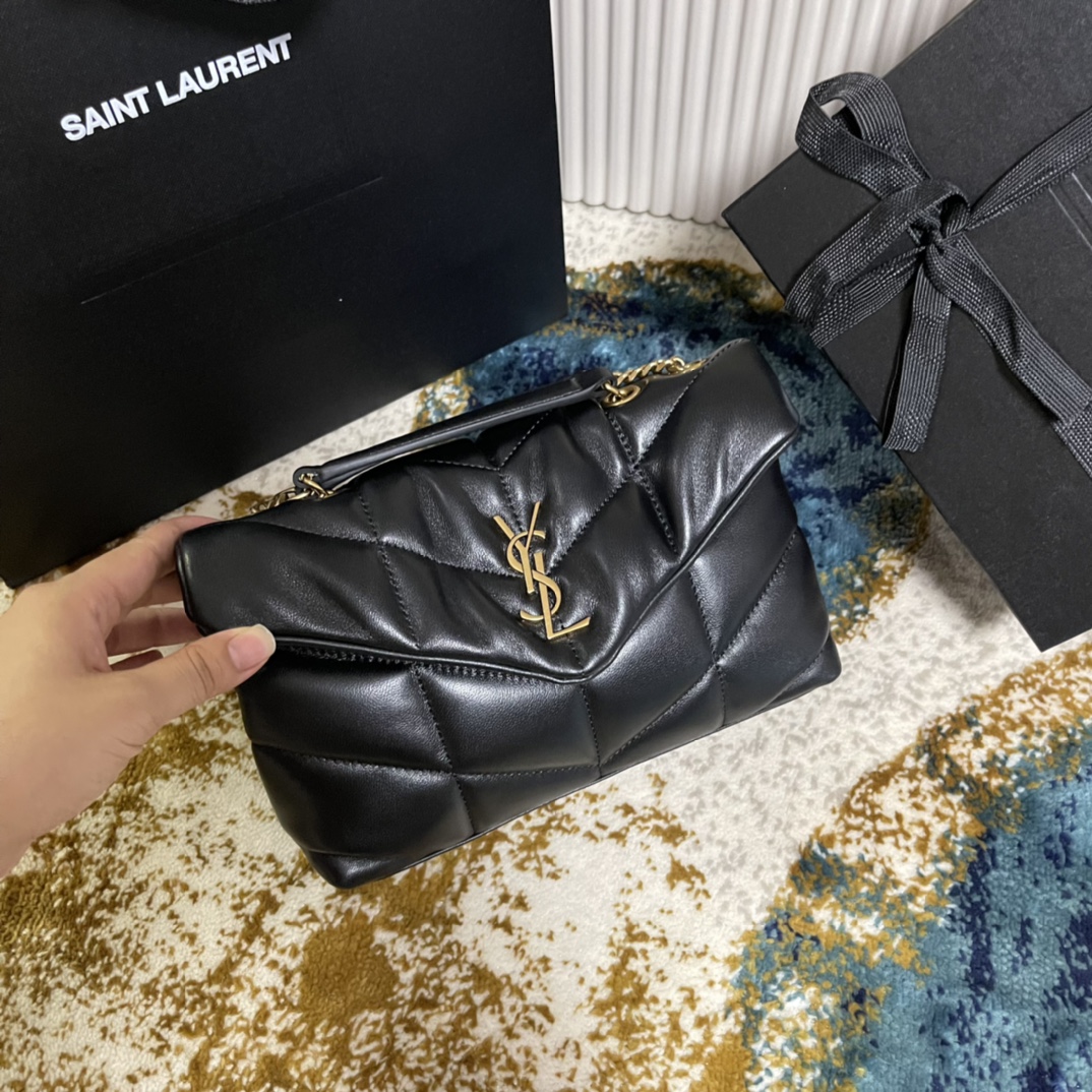 Túi Xách YSL Louou  Puffer 759337 Màu Đen Khóa Vàng