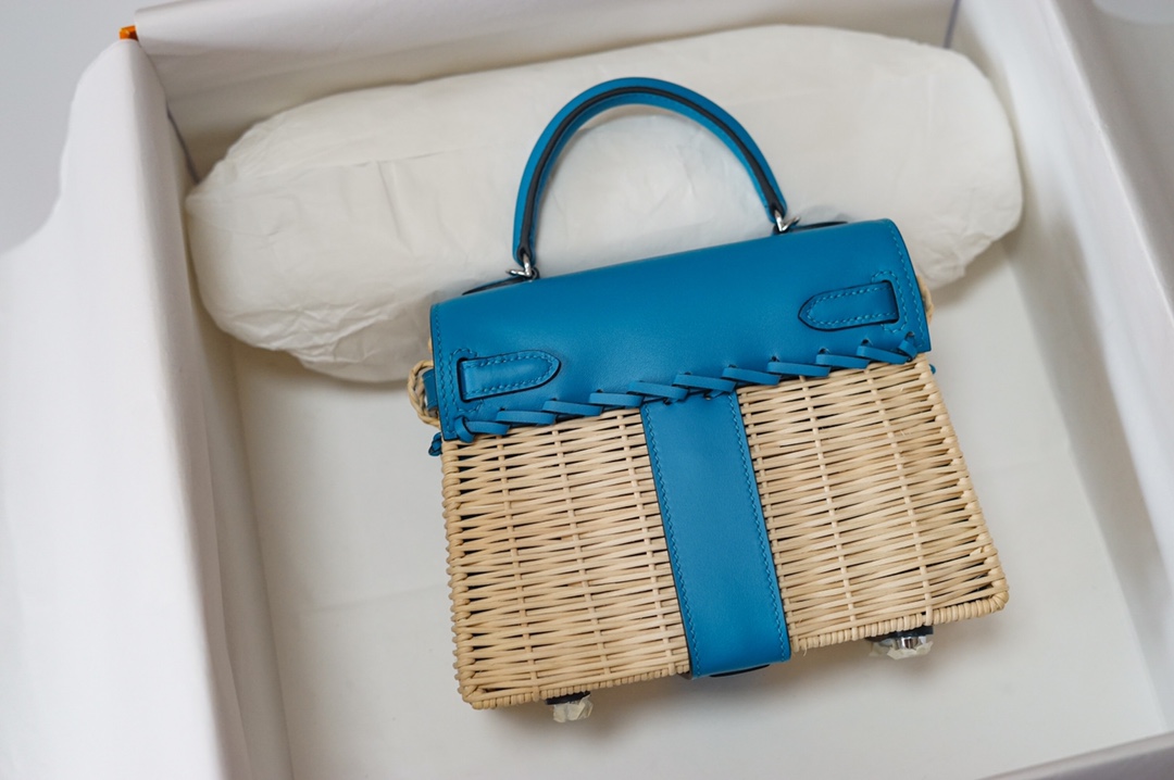 Túi xáchhermes Kelly Picnc màu xanh 